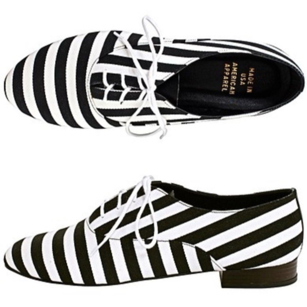 Rare Find! American Apparel Sz 7 Bobby Strip Black & White Stripe Canvas Shoes